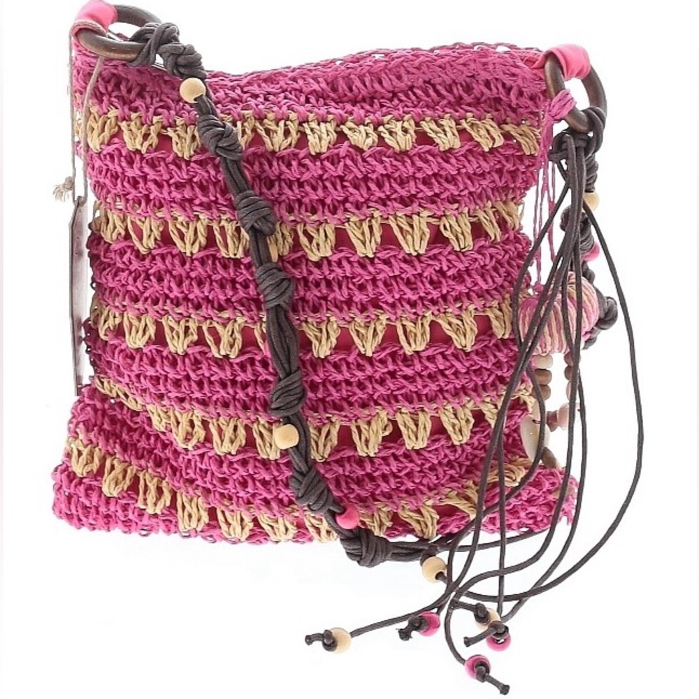 NWT Sun 'N' Sand Crochet Crossbody Bag in Pink with Bead Tag Attachments